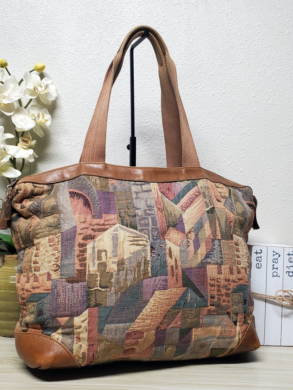 Austin Designs Vintage Tapestry Patchwork Tote Bag in Brown